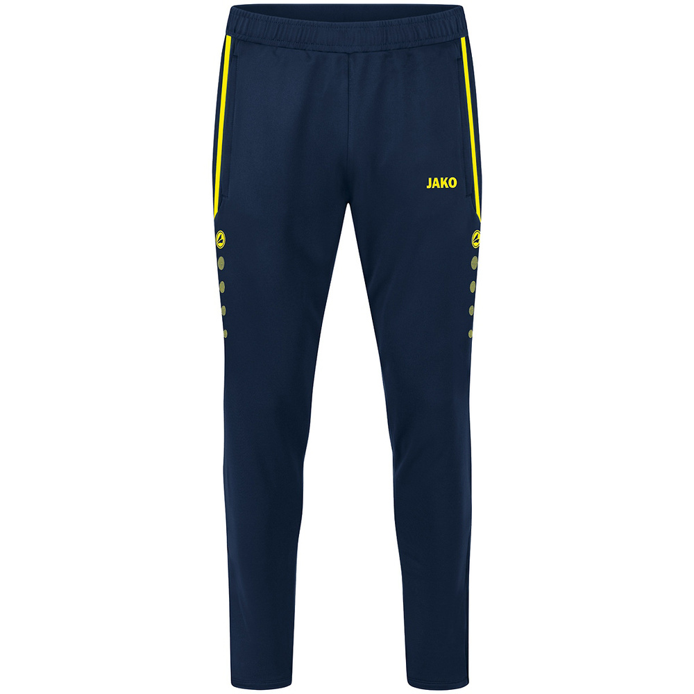 PANTALONES DE ENTRENAMIENTO JAKO ALLROUND, MARINO-AMARILLO NEÓN MUJER. 34 36 38 40 42 44 