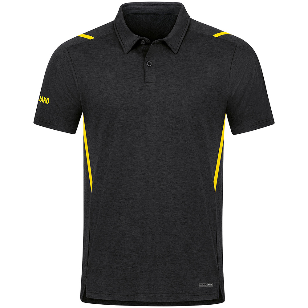 POLO JAKO CHALLENGE MANGA CORTA, NEGRA MELANGE-AMARILLA HOMBRE. S M L XL 2XL 3XL XL 