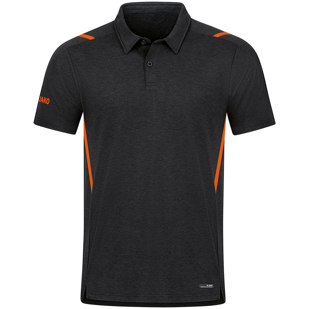 POLO JAKO CHALLENGE MANGA CORTA, NEGRA MELANGE-NARANJA HOMBRE. S M L XL 2XL 3XL XL 