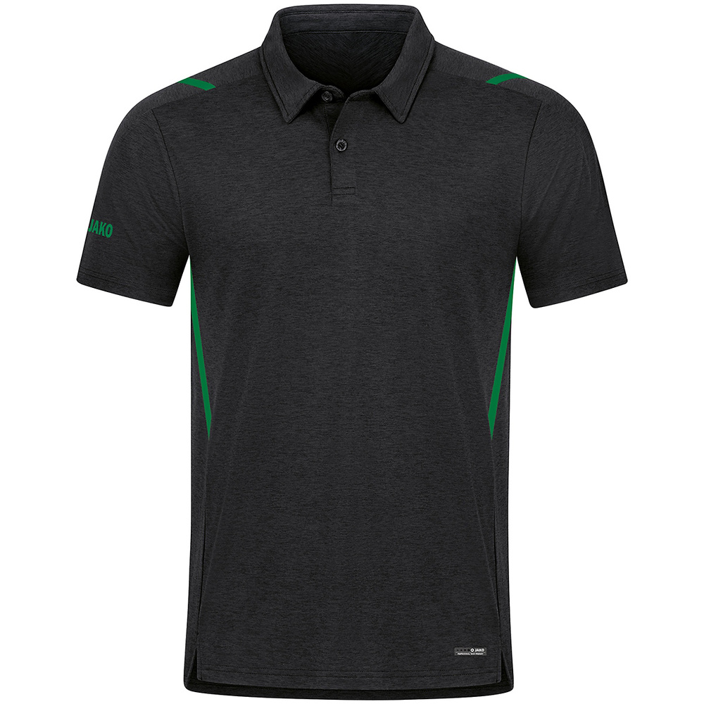 POLO JAKO CHALLENGE MANGA CORTA, NEGRA MELANGE-VERDE HOMBRE. S M L XL 2XL 3XL XL 