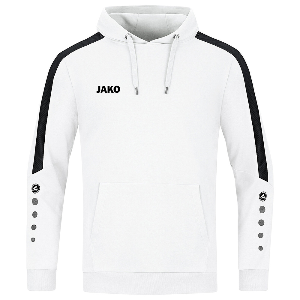 SUDADERA CON CAPUCHA JAKO POWER, BLANCA-NEGRA HOMBRE. S M L XL 2XL 3XL 4XL 