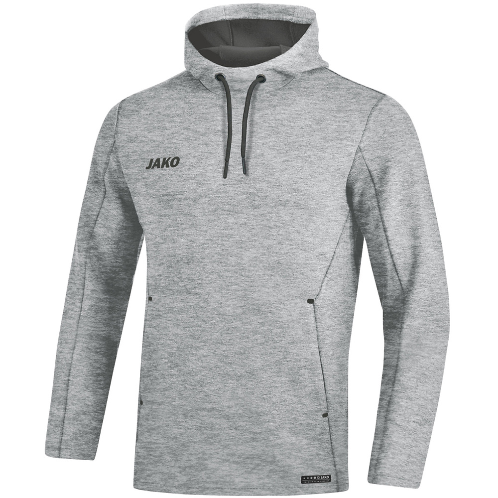 SUDADERA CON CAPUCHA JAKO PREMIUM BASICS, GRIS CLARO MELANGE HOMBRE. S M L XL 2XL 3XL 4XL 