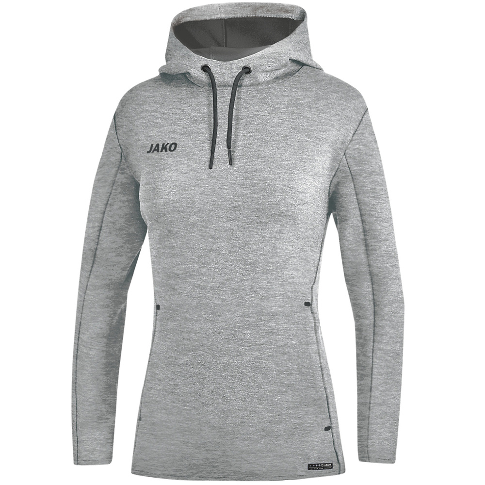 SUDADERA CON CAPUCHA JAKO PREMIUM BASICS, GRIS CLARO MELANGE MUJER. 34 36 38 40 42 44 