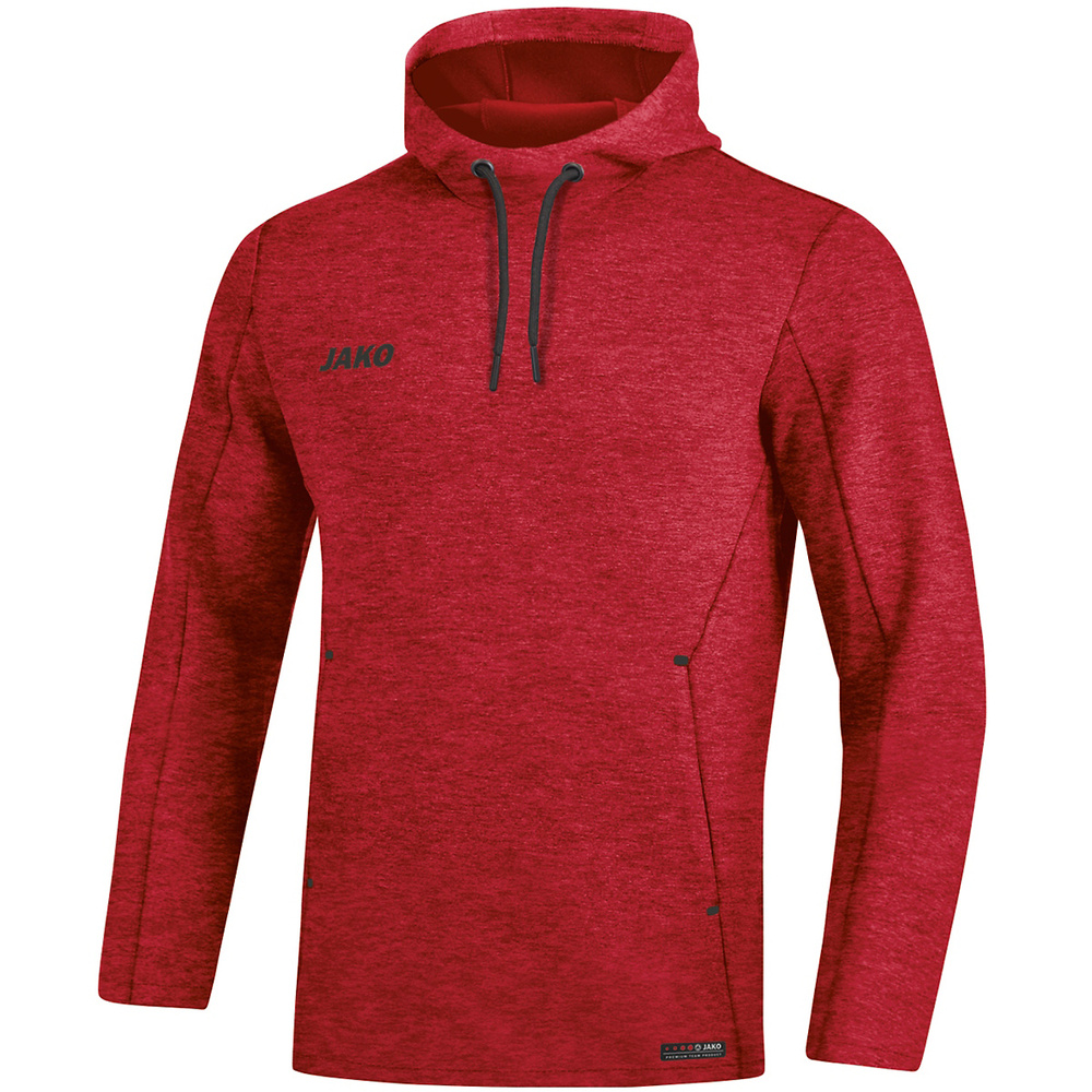 SUDADERA CON CAPUCHA JAKO PREMIUM BASICS, ROJA MELANGE HOMBRE. S M L XL 2XL 3XL 4XL 