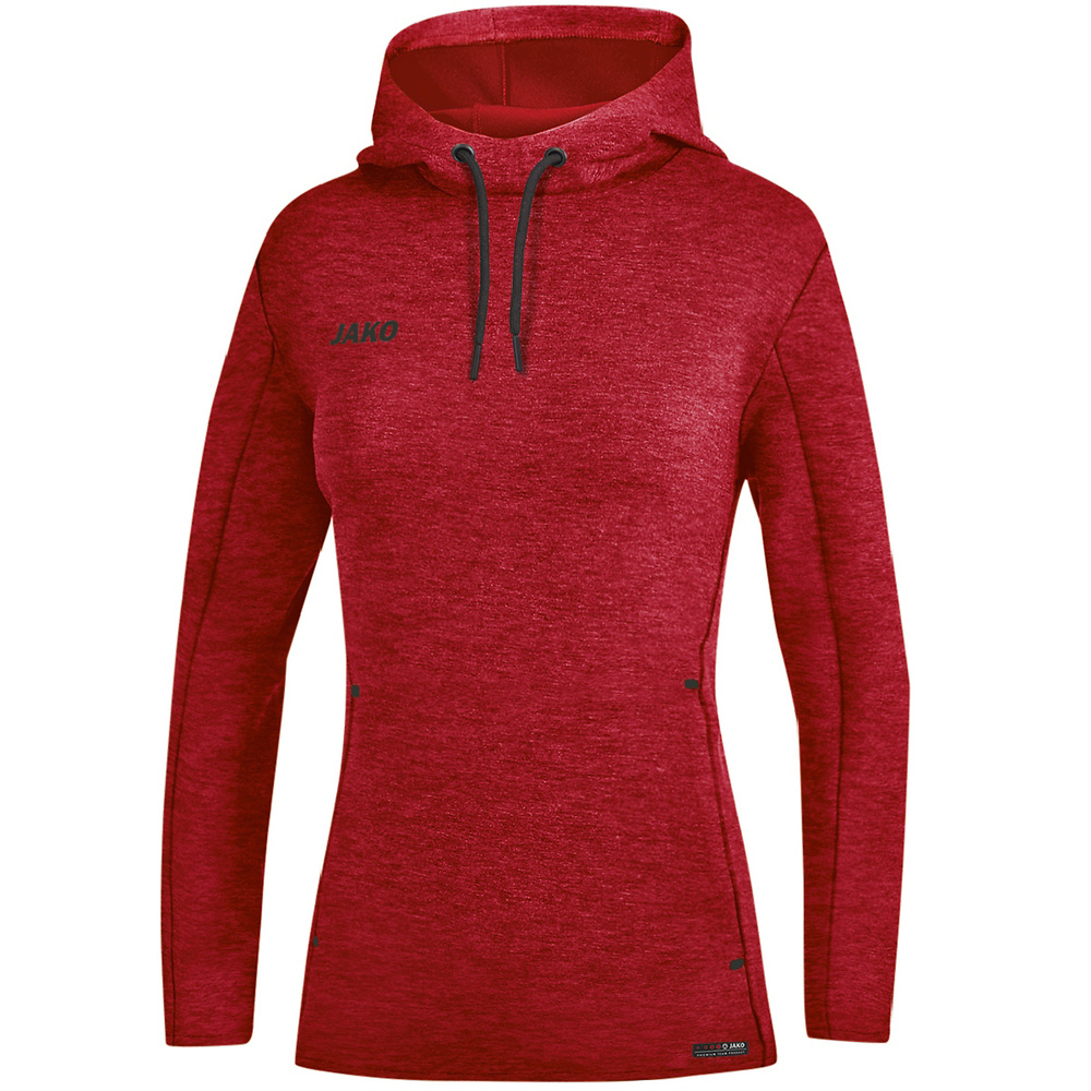 SUDADERA CON CAPUCHA JAKO PREMIUM BASICS, ROJA MELANGE MUJER. 34 36 38 40 42 44 