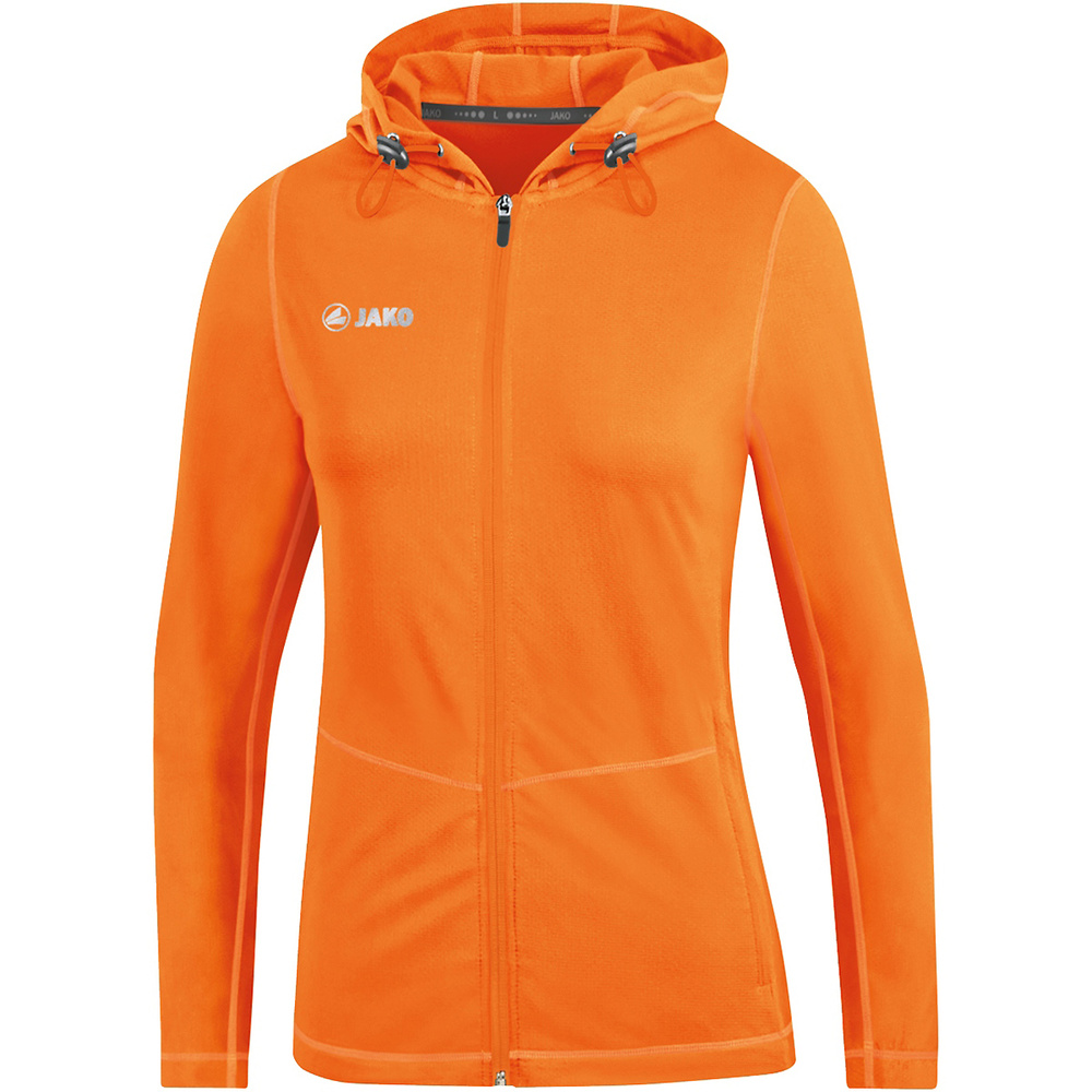 SUDADERA CON CAPUCHA JAKO RUN 2.0, NARANJA NEÓN MUJER. S M L XL 2XL 3XL 