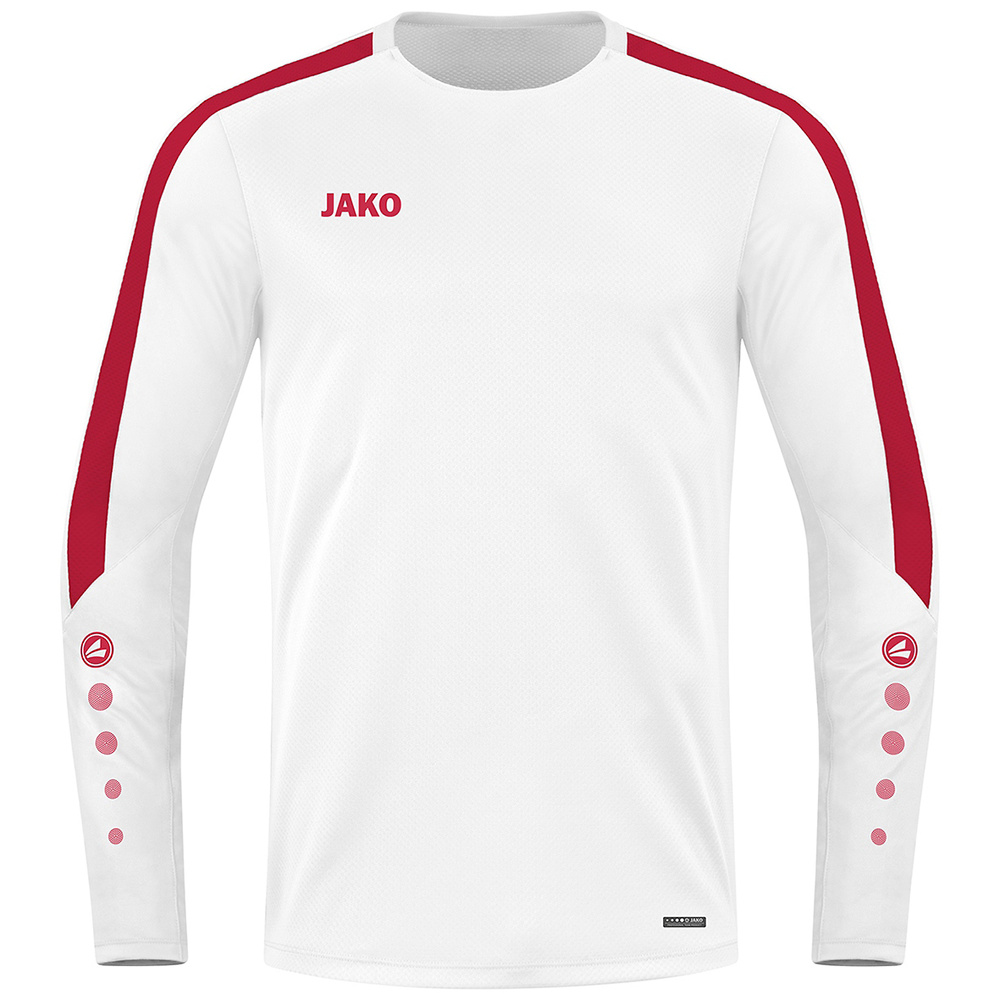 SUDADERA JAKO POWER, BLANCA-ROJA UNISEX. S M L XL 2XL 