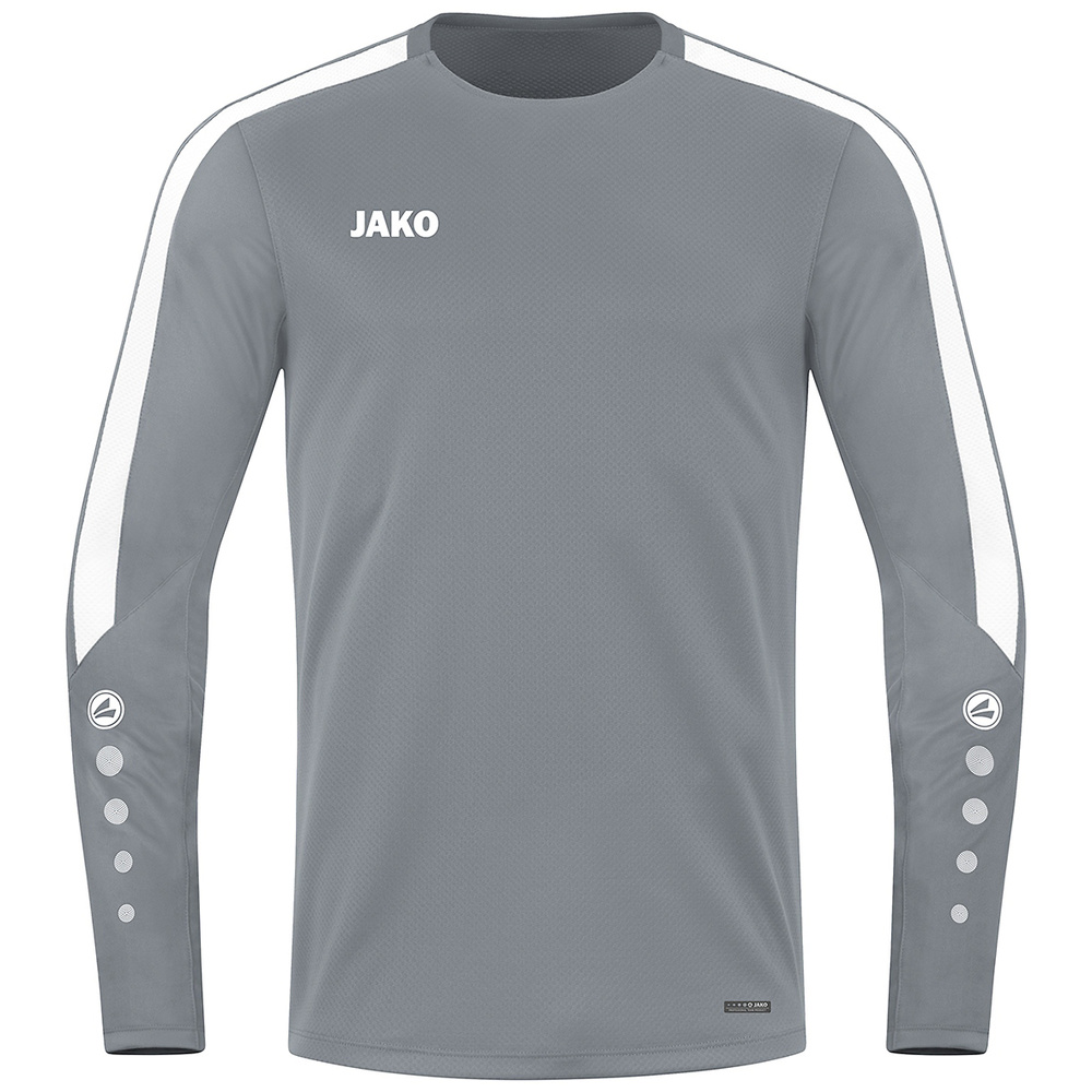 SUDADERA JAKO POWER, GRIS PIEDRA-BLANCA NIÑO. 116 128 140 152 164 