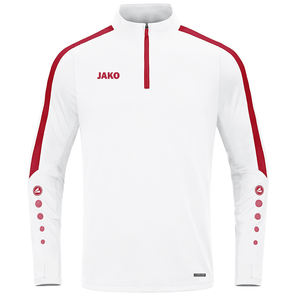 SUDADERA ZIP TOP JAKO POWER, BLANCA-ROJA UNISEX. S M L XL 2XL 3XL 