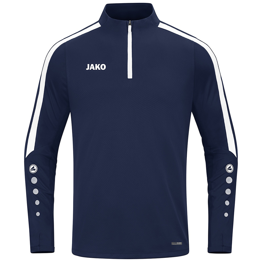 SUDADERA ZIP TOP JAKO POWER, MARINO-BLANCA NIÑO. 128 140 152 164 