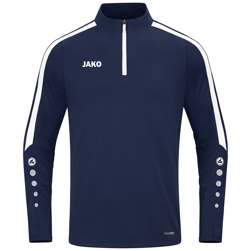 SUDADERA ZIP TOP JAKO POWER, MARINO-BLANCA UNISEX. S M L XL 2XL 3XL 