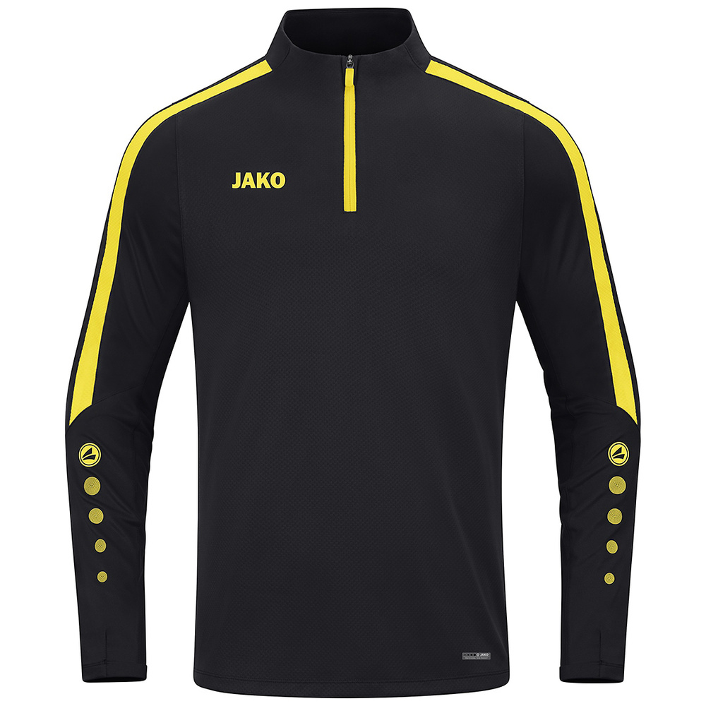 SUDADERA ZIP TOP JAKO POWER, NEGRA-AMARILLA NIÑO. 128 140 152 164 