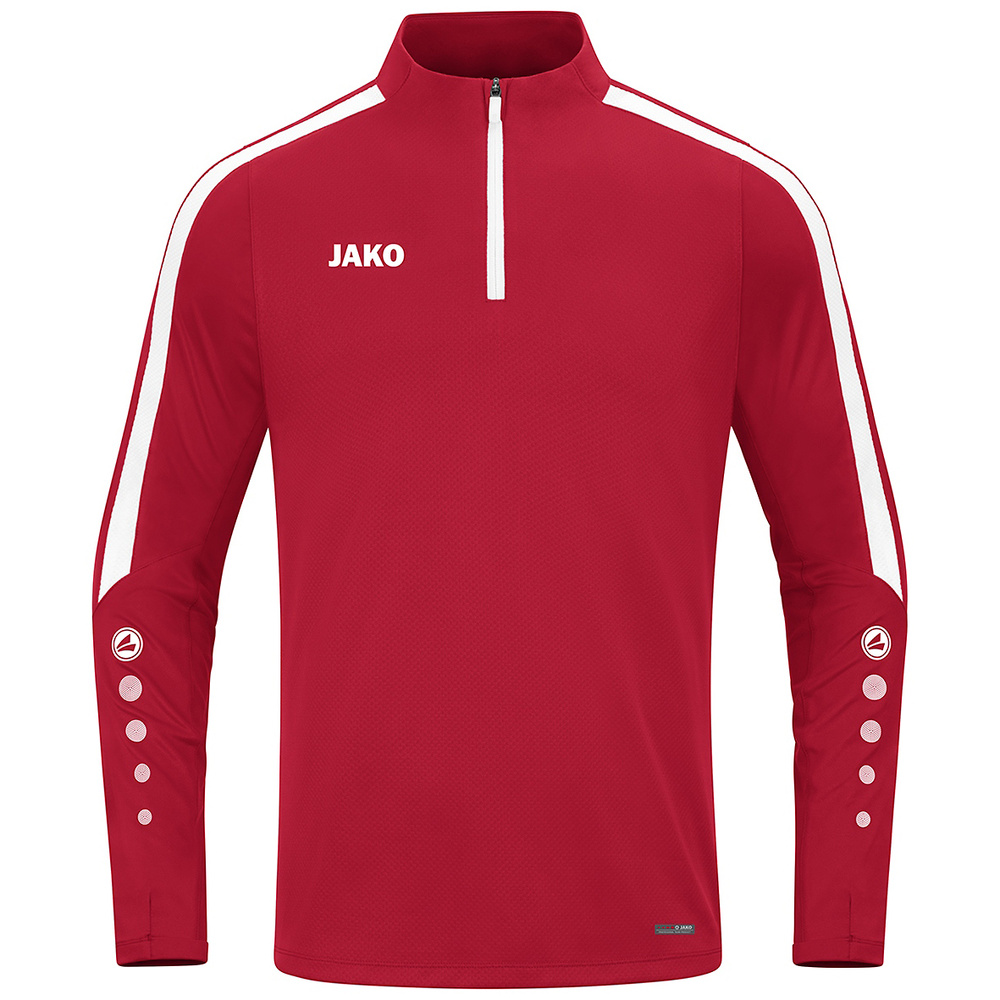 SUDADERA ZIP TOP JAKO POWER, ROJA-BLANCA NIÑO. 128 140 152 164 