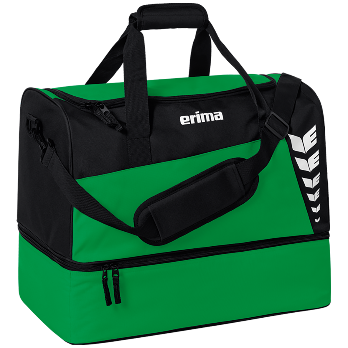ERIMA SIX WINGS SPORTS BAG WITH BOTTOM COMPARTMENT, EMERALD-BLACK.