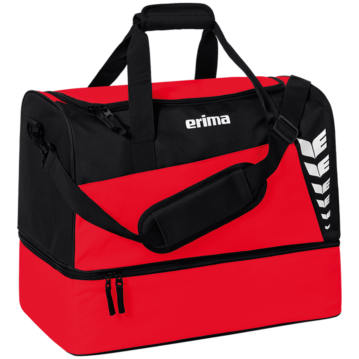 ERIMA SIX WINGS SPORTS BAG WITH BOTTOM COMPARTMENT, RED-BLACK.