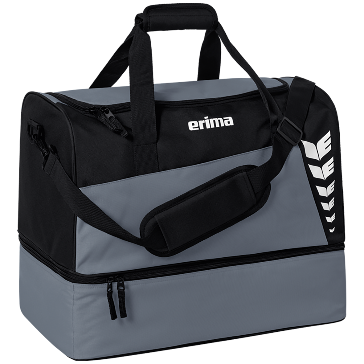 ERIMA SIX WINGS SPORTS BAG WITH BOTTOM COMPARTMENT, SLATE GREY-BLACK.