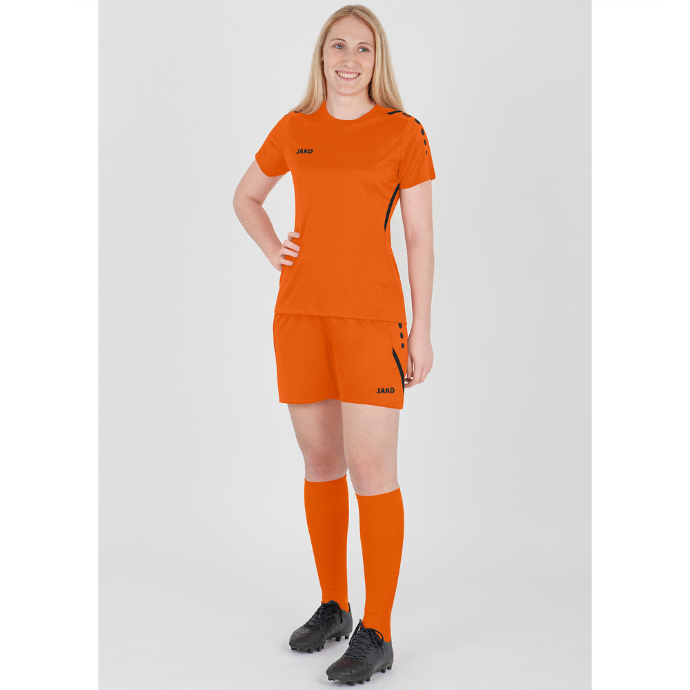 CAMISETA JAKO CHALLENGE MANGA CORTA, NARANJA-NEGRA MUJER. 