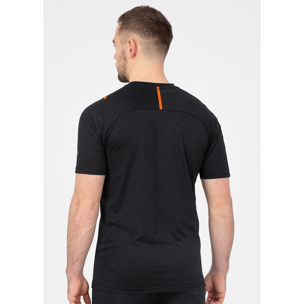 CAMISETA JAKO CHALLENGE MANGA CORTA, NEGRA MELANGE-NARANJA HOMBRE. 