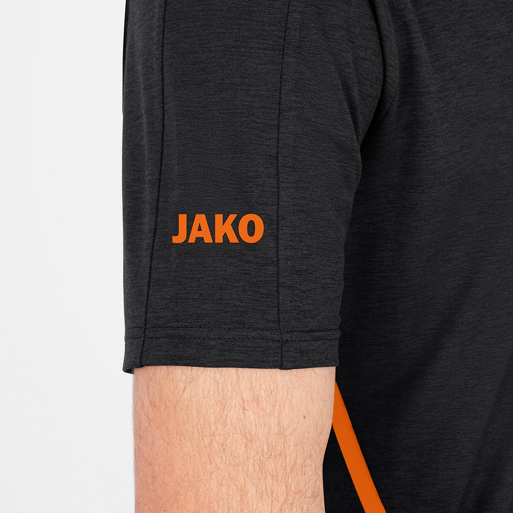 CAMISETA JAKO CHALLENGE MANGA CORTA, NEGRA MELANGE-NARANJA HOMBRE. 