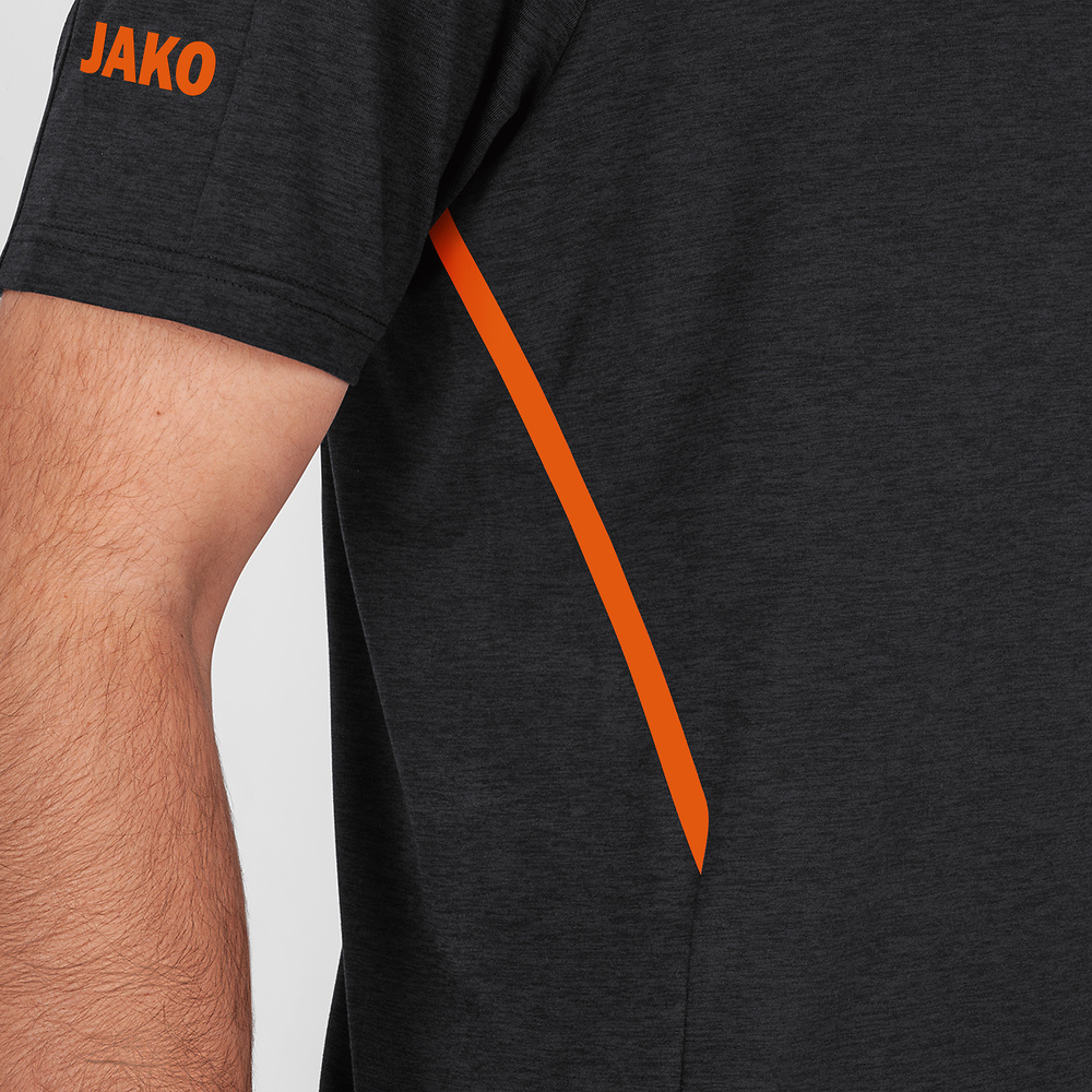 CAMISETA JAKO CHALLENGE MANGA CORTA, NEGRA MELANGE-NARANJA HOMBRE. 