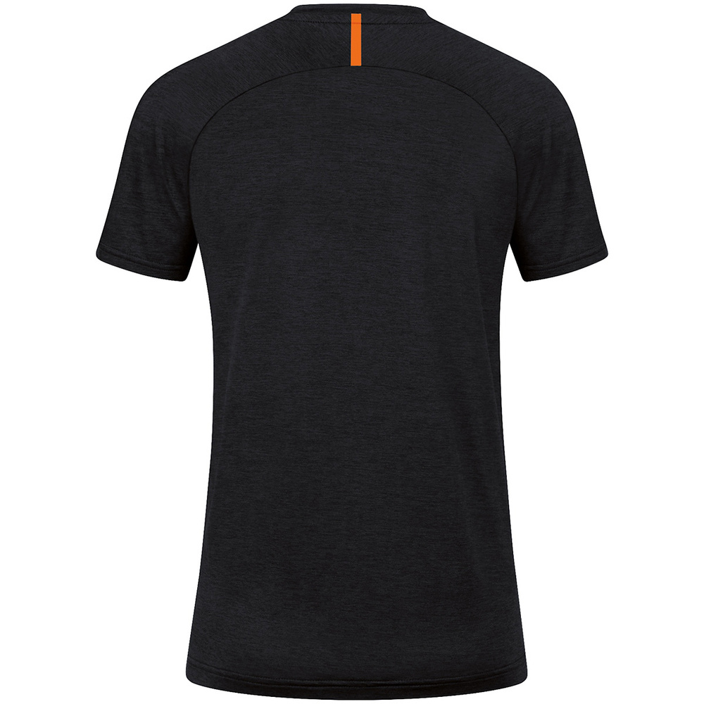 CAMISETA JAKO CHALLENGE MANGA CORTA, NEGRA MELANGE-NARANJA MUJER. 