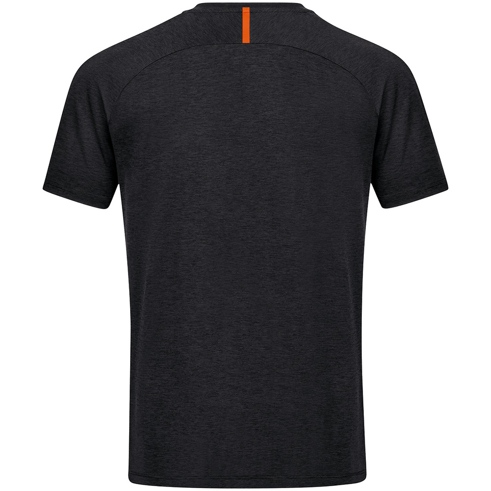 CAMISETA JAKO CHALLENGE MANGA CORTA, NEGRA MELANGE-NARANJA NIÑO. 