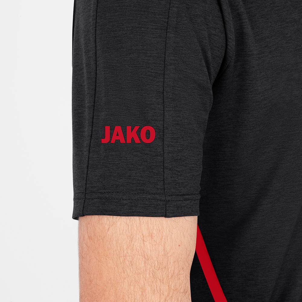 CAMISETA JAKO CHALLENGE MANGA CORTA, NEGRA MELANGE-ROJA HOMBRE. 