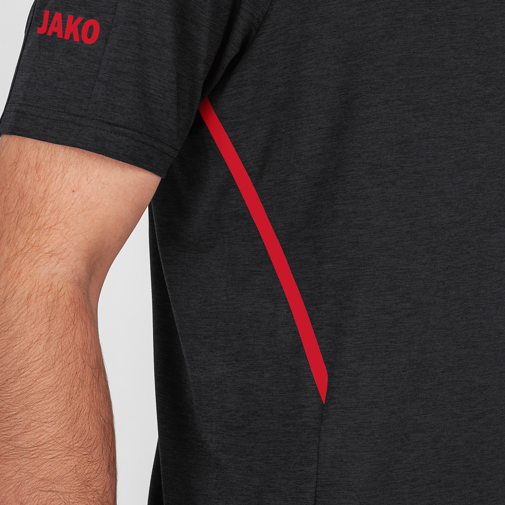 CAMISETA JAKO CHALLENGE MANGA CORTA, NEGRA MELANGE-ROJA HOMBRE. 