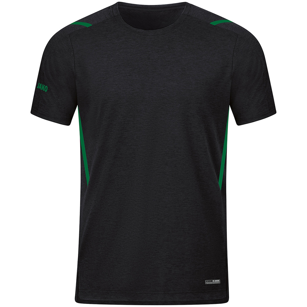 CAMISETA JAKO CHALLENGE MANGA CORTA, NEGRA MELANGE-VERDE HOMBRE. 