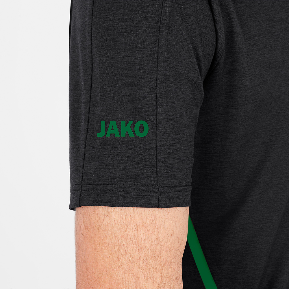 CAMISETA JAKO CHALLENGE MANGA CORTA, NEGRA MELANGE-VERDE HOMBRE. 