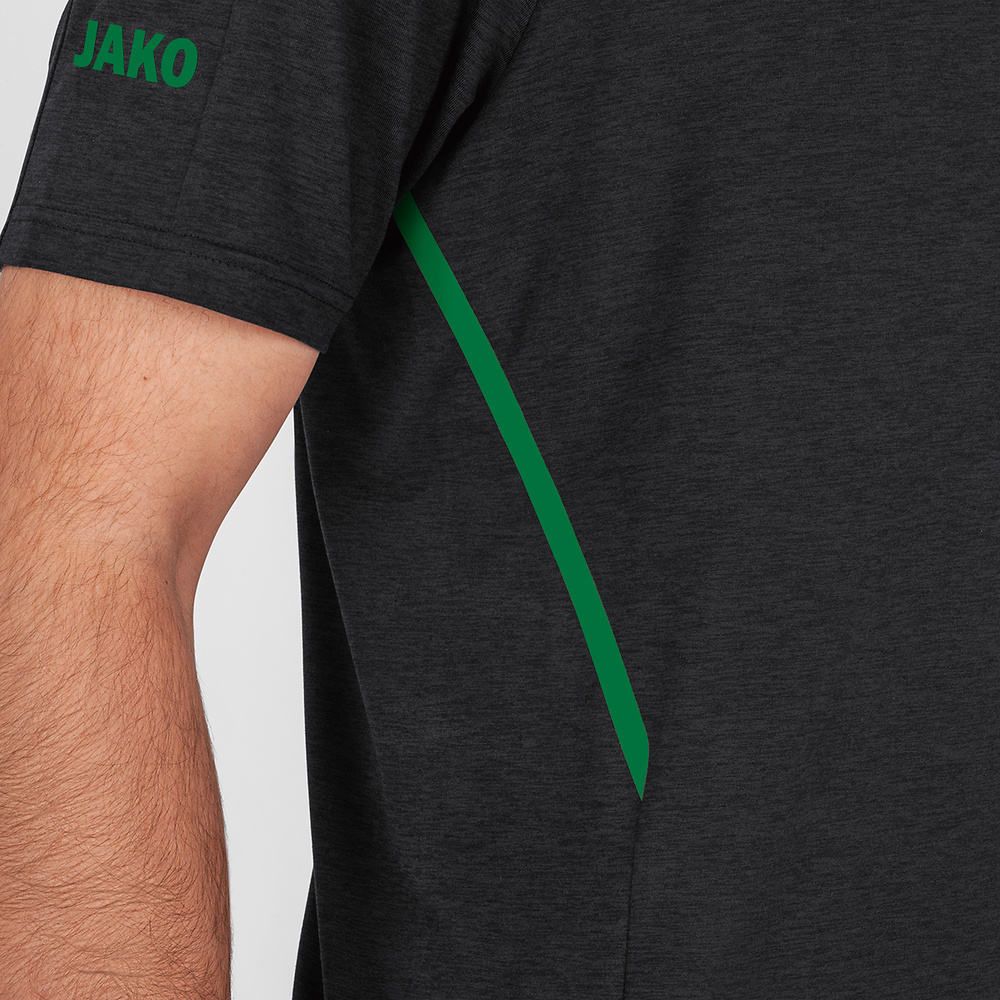 CAMISETA JAKO CHALLENGE MANGA CORTA, NEGRA MELANGE-VERDE HOMBRE. 