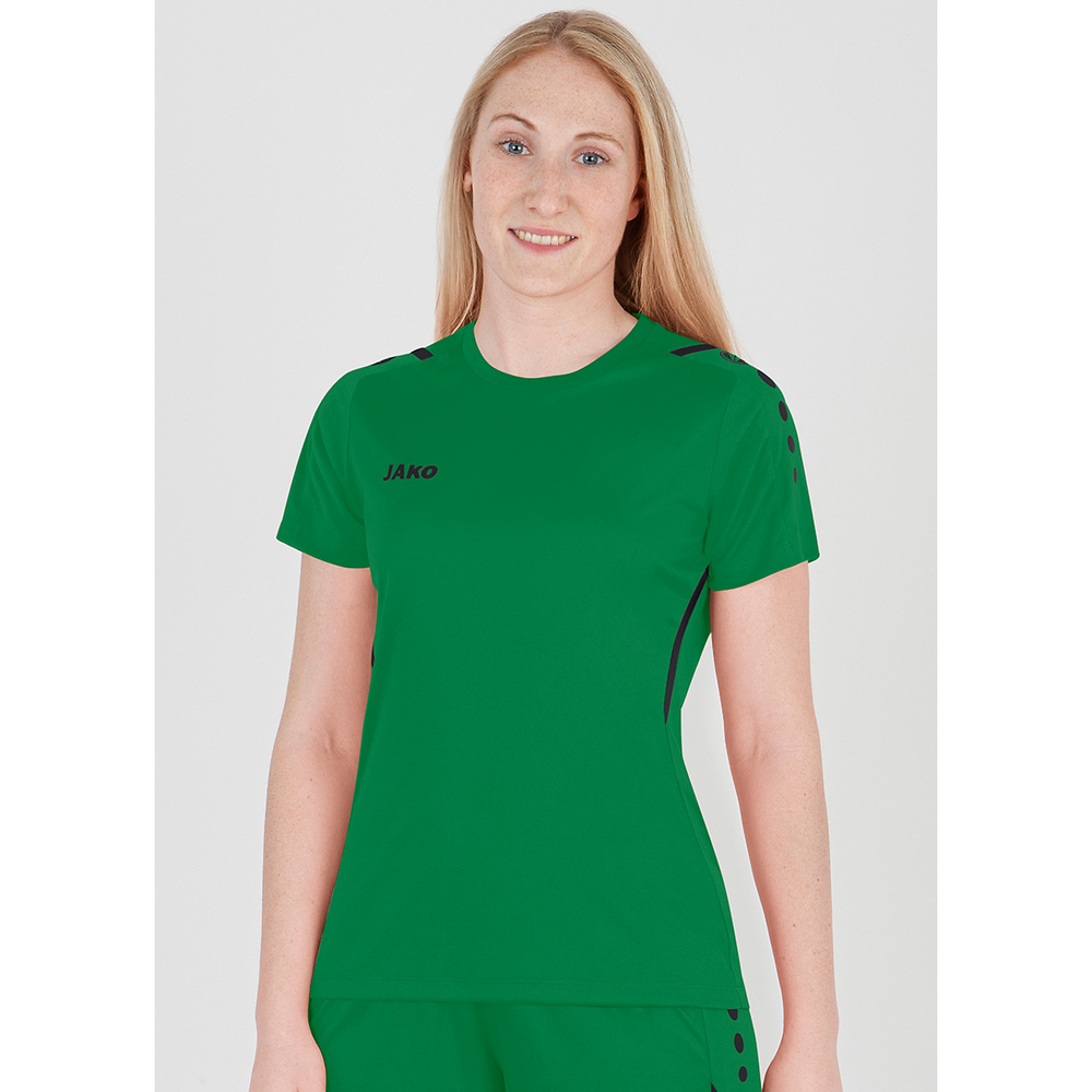 CAMISETA JAKO CHALLENGE MANGA CORTA, VERDE-NEGRO MUJER. 