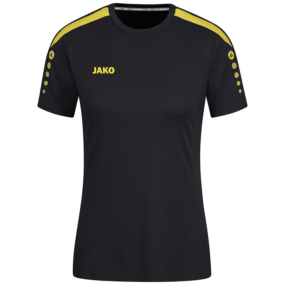 CAMISETA JAKO POWER MANGA CORTA, NEGRA-AMARILLA MUJER. 