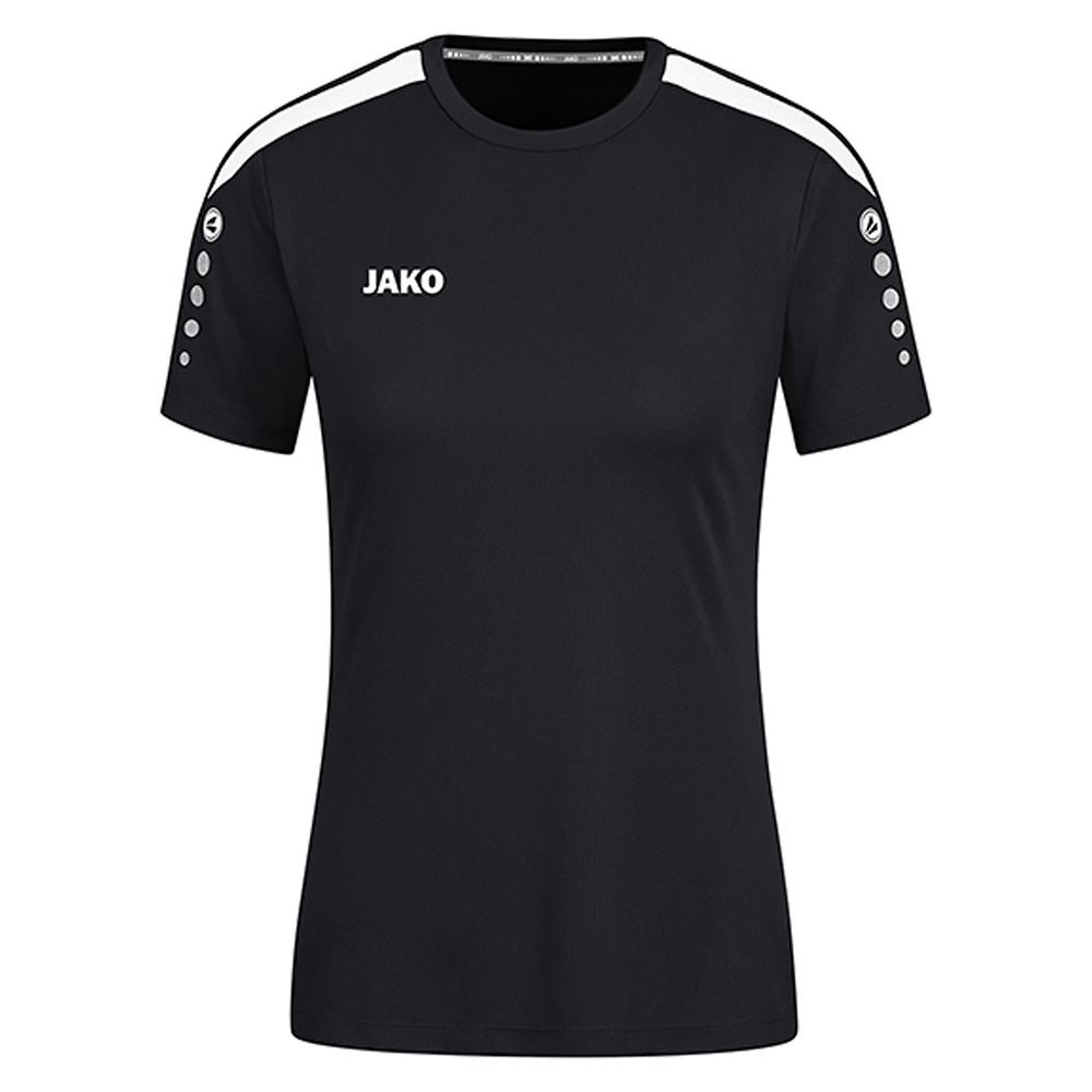 CAMISETA JAKO POWER MANGA CORTA, NEGRA-BLANCA MUJER. 