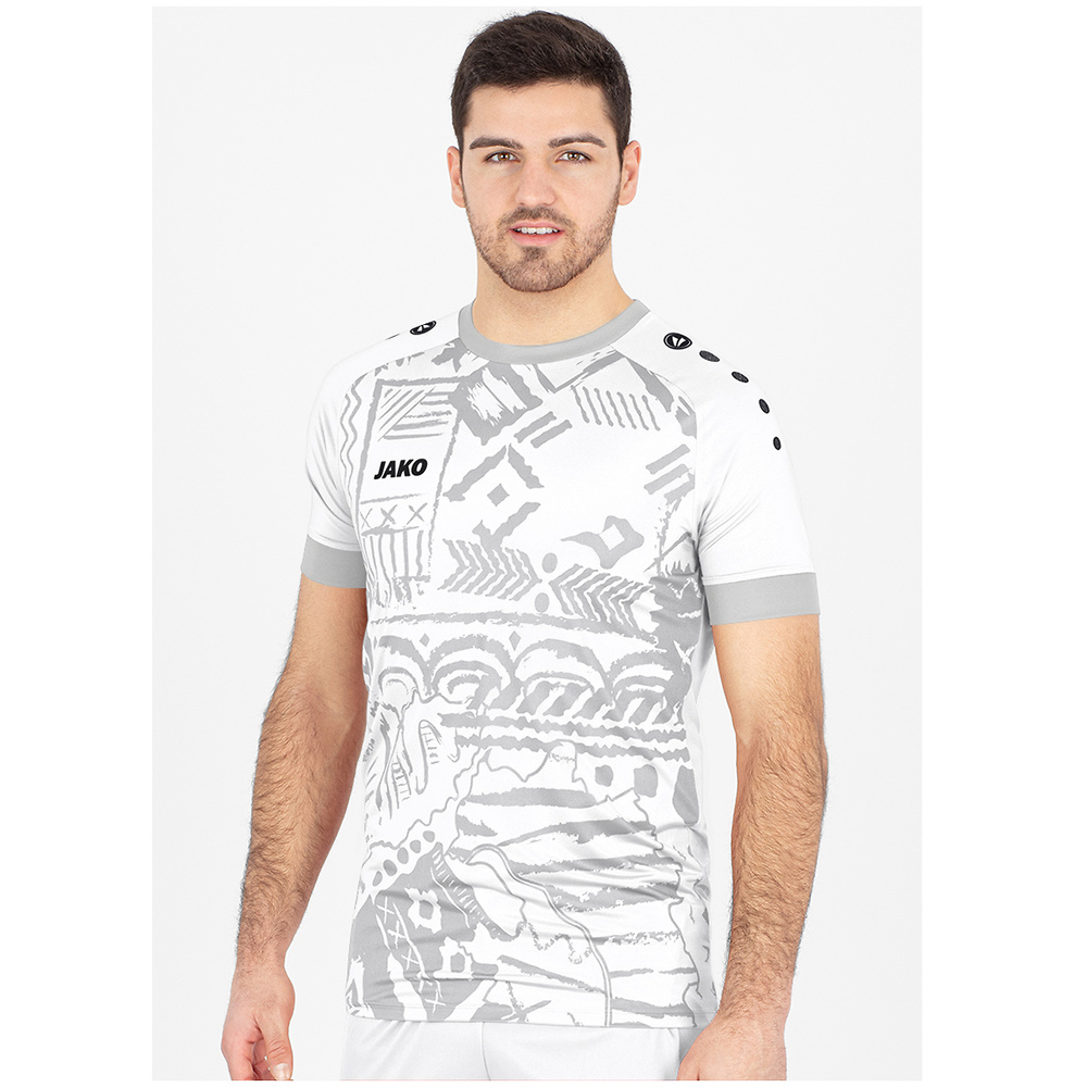 CAMISETA JAKO TROPICANA MANGA CORTA, BLANCA-PLATA NIÑO. 