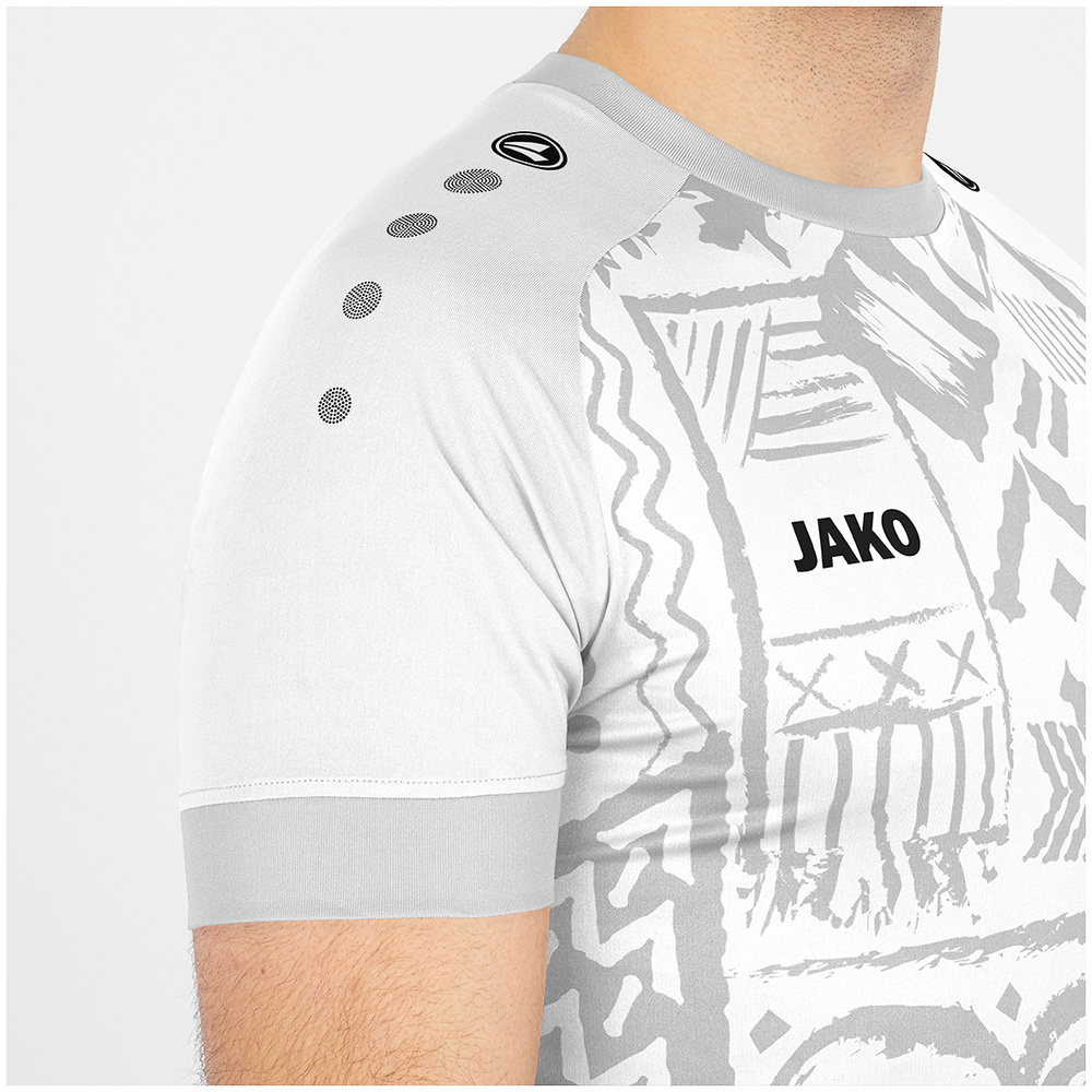 CAMISETA JAKO TROPICANA MANGA CORTA, BLANCA-PLATA NIÑO. 