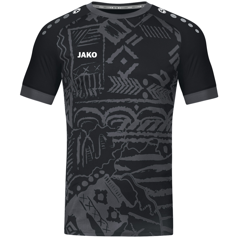 CAMISETA JAKO TROPICANA MANGA CORTA, NEGRA-ANTRACITA HOMBRE. 