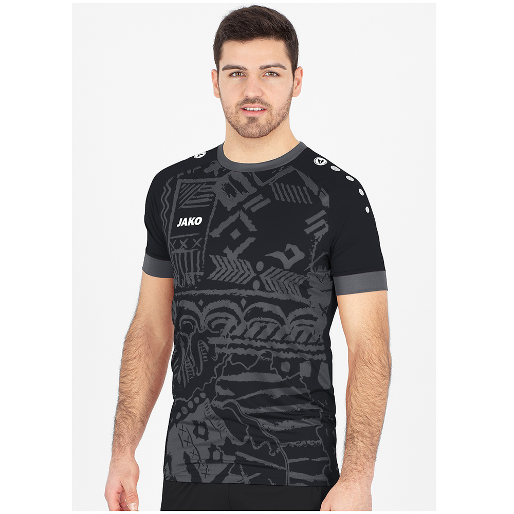 CAMISETA JAKO TROPICANA MANGA CORTA, NEGRA-ANTRACITA HOMBRE. 