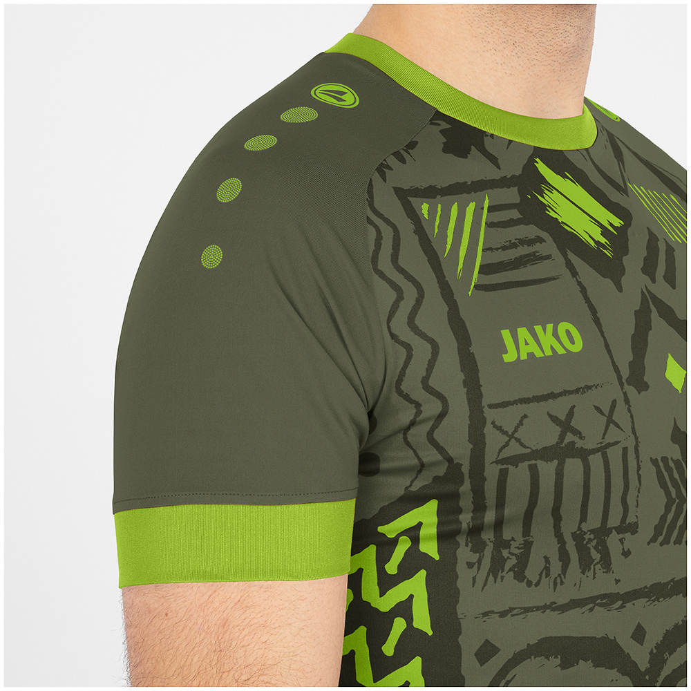 CAMISETA JAKO TROPICANA MANGA CORTA, VERDE CAQUI-VERDE NEÓN NIÑO. 