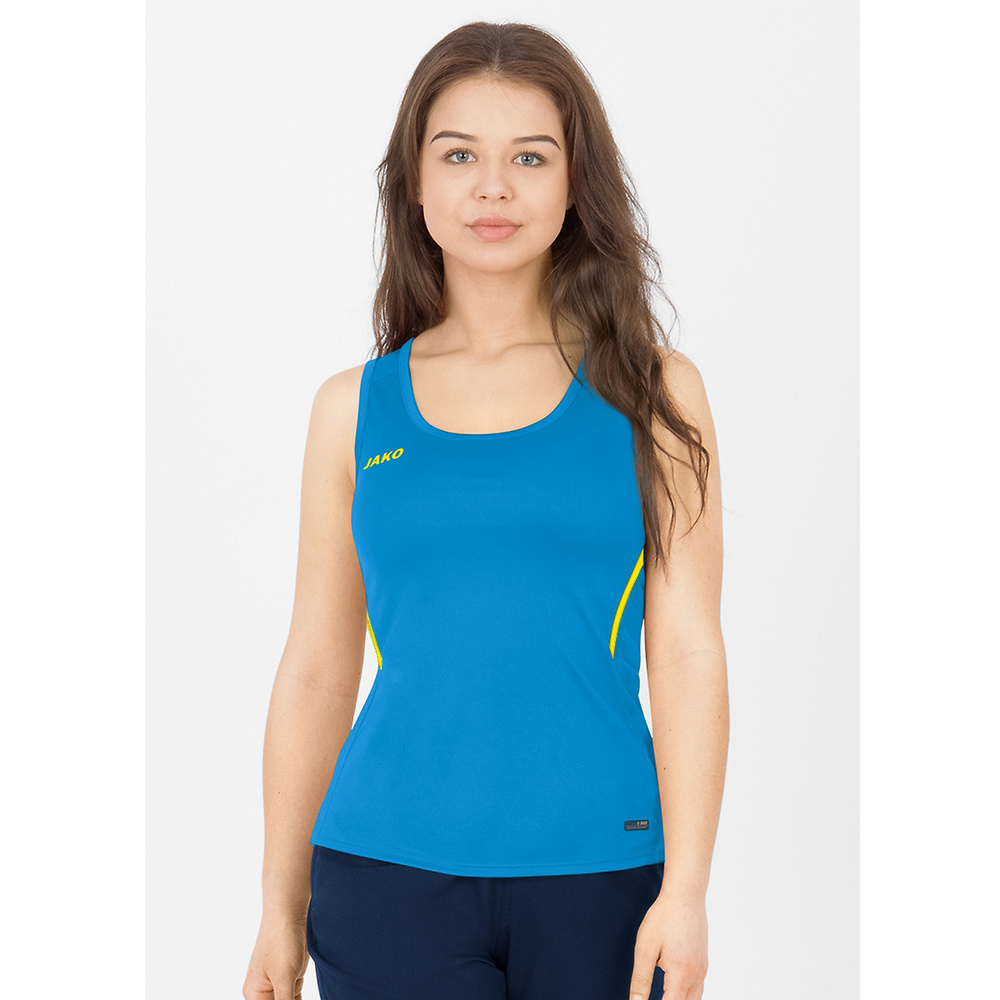 CAMISETA TIRANTES JAKO CHALLENGE, AZUL JAKO-AMARILLA NEÓN MUJER. 