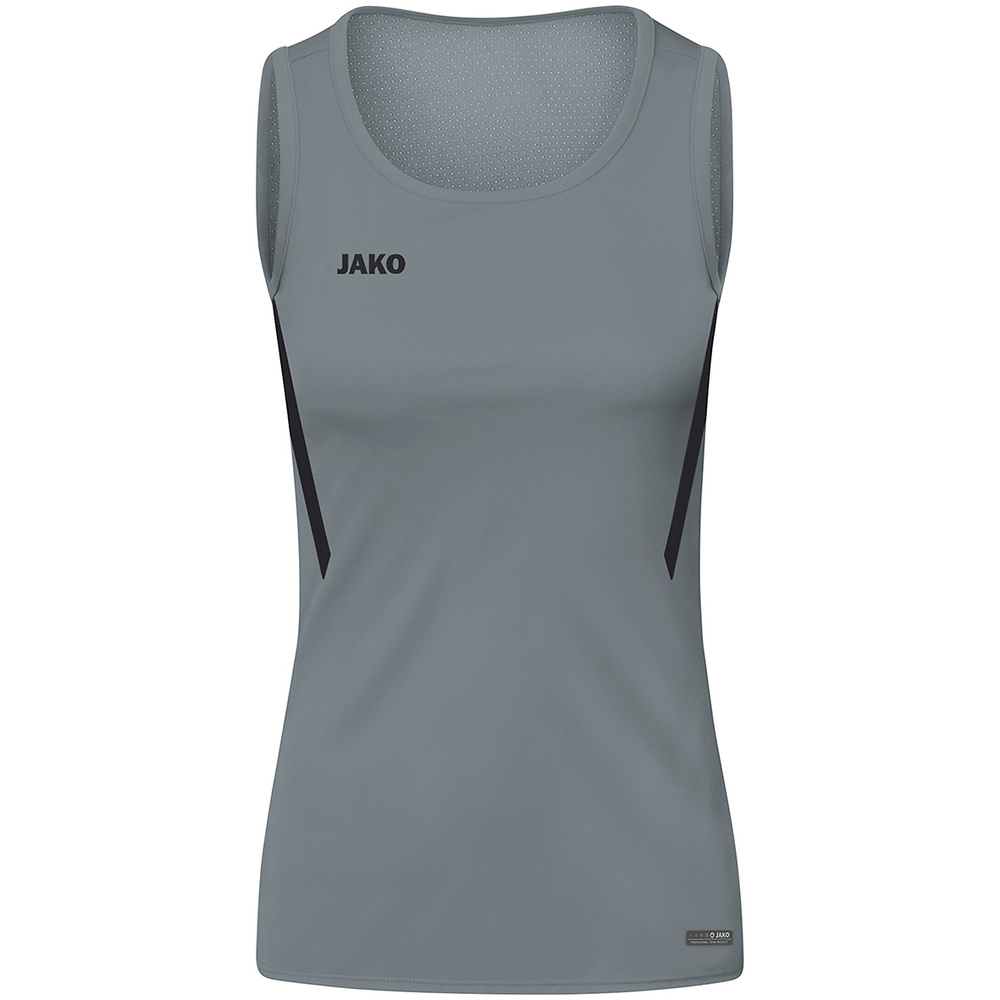 CAMISETA TIRANTES JAKO CHALLENGE, GRIS PIEDRA-NEGRA MUJER. 