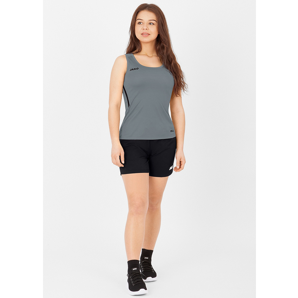 CAMISETA TIRANTES JAKO CHALLENGE, GRIS PIEDRA-NEGRA MUJER. 