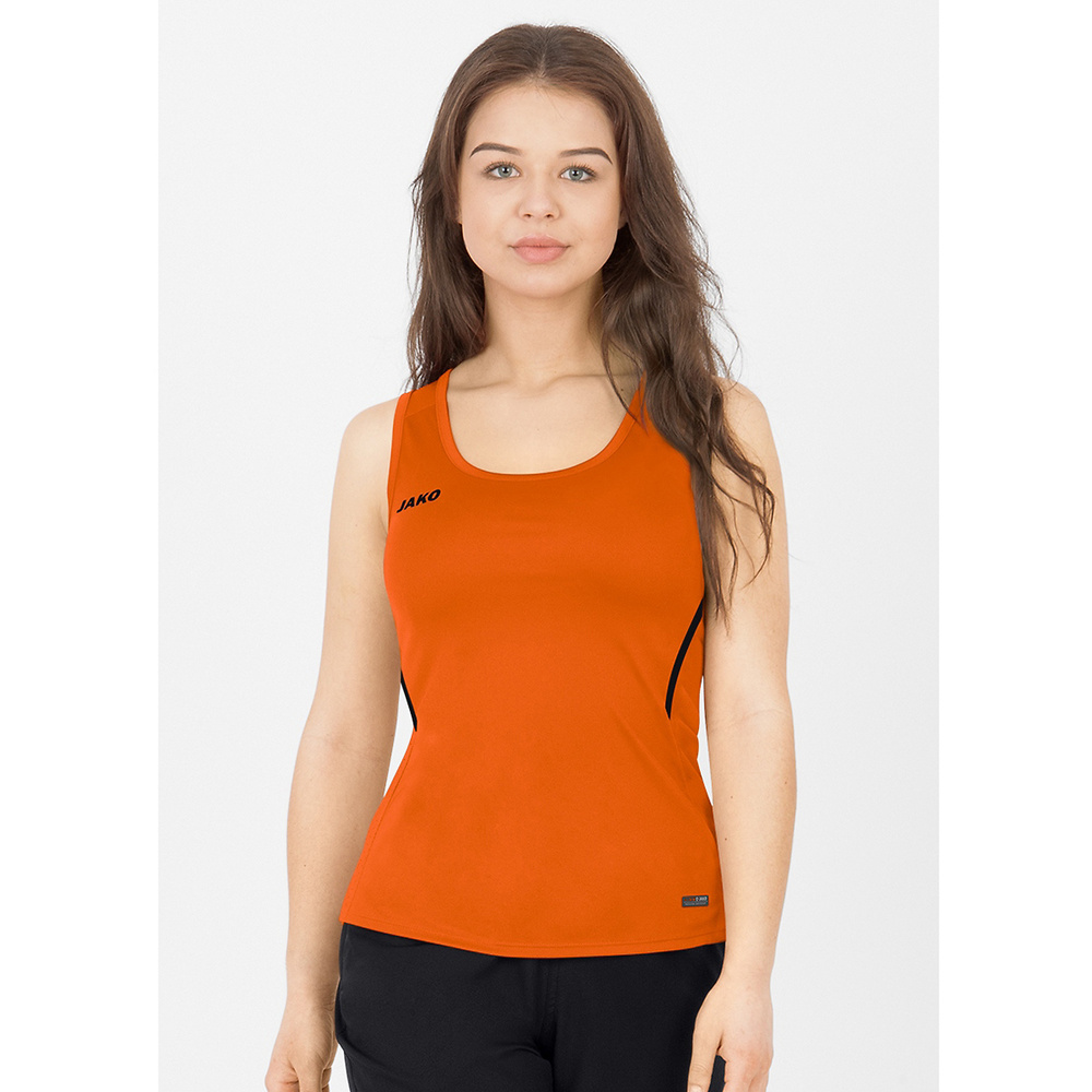 CAMISETA TIRANTES JAKO CHALLENGE, NARANJA-NEGRA MUJER. 