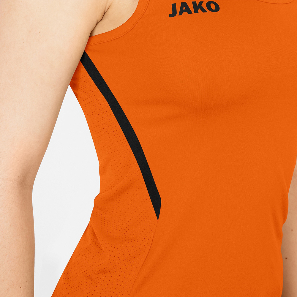 CAMISETA TIRANTES JAKO CHALLENGE, NARANJA-NEGRA MUJER. 