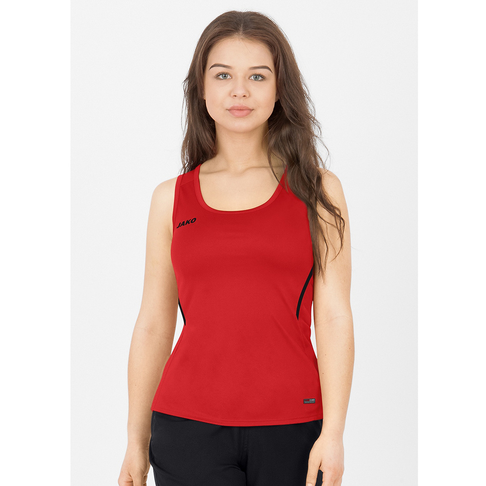 CAMISETA TIRANTES JAKO CHALLENGE, ROJA-NEGRA MUJER. 