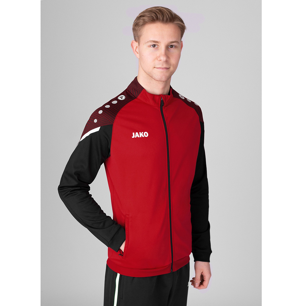CHAQUETA CHÁNDAL POLIÉSTER JAKO PERFORMANCE, ROJA-NEGRA HOMBRE. 