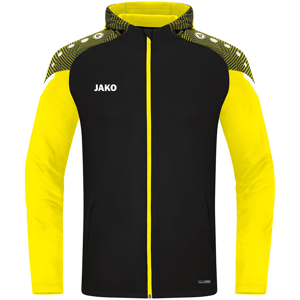 CHAQUETA CON CAPUCHA JAKO PERFORMANCE, BLACK-AMARILLA HOMBRE. 