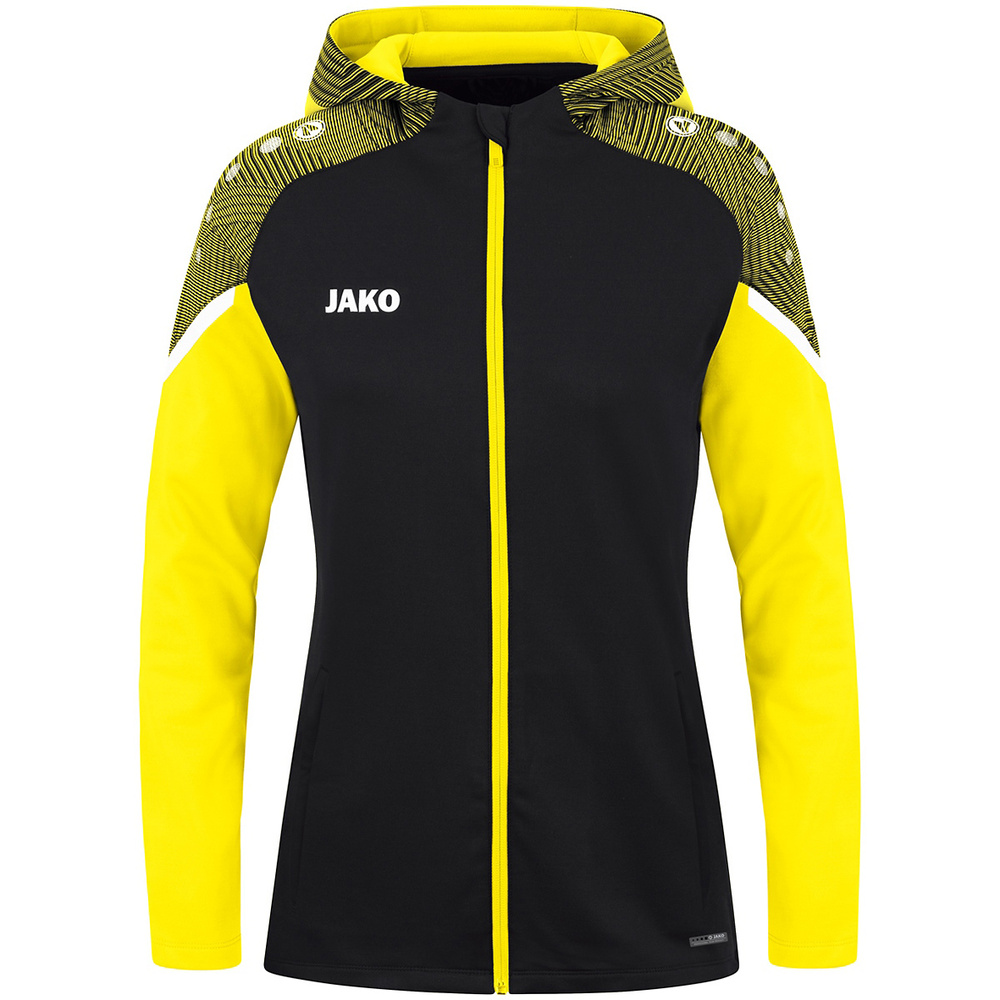 CHAQUETA CON CAPUCHA JAKO PERFORMANCE, BLACK-AMARILLA MUJER. 