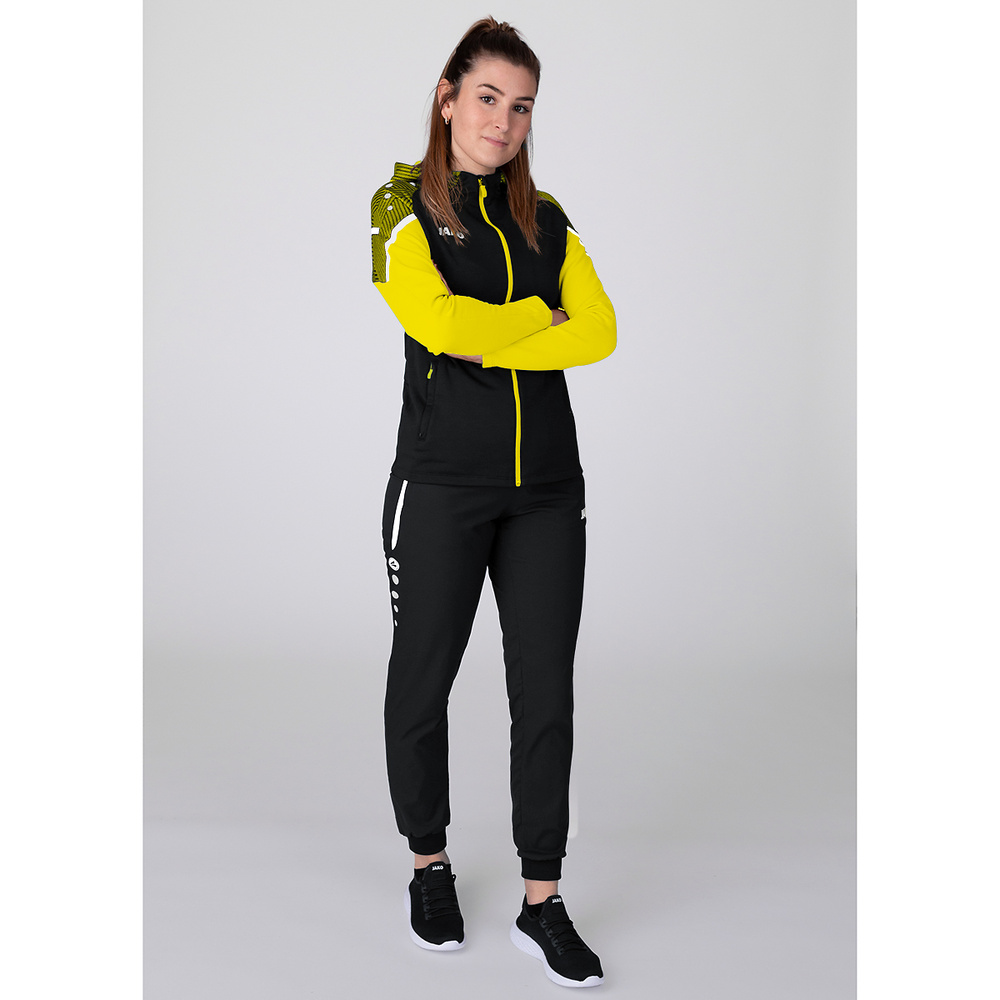 SUDADERA CON CAPUCHA JAKO PERFORMANCE, NEGRA-AMARILLA MUJER.