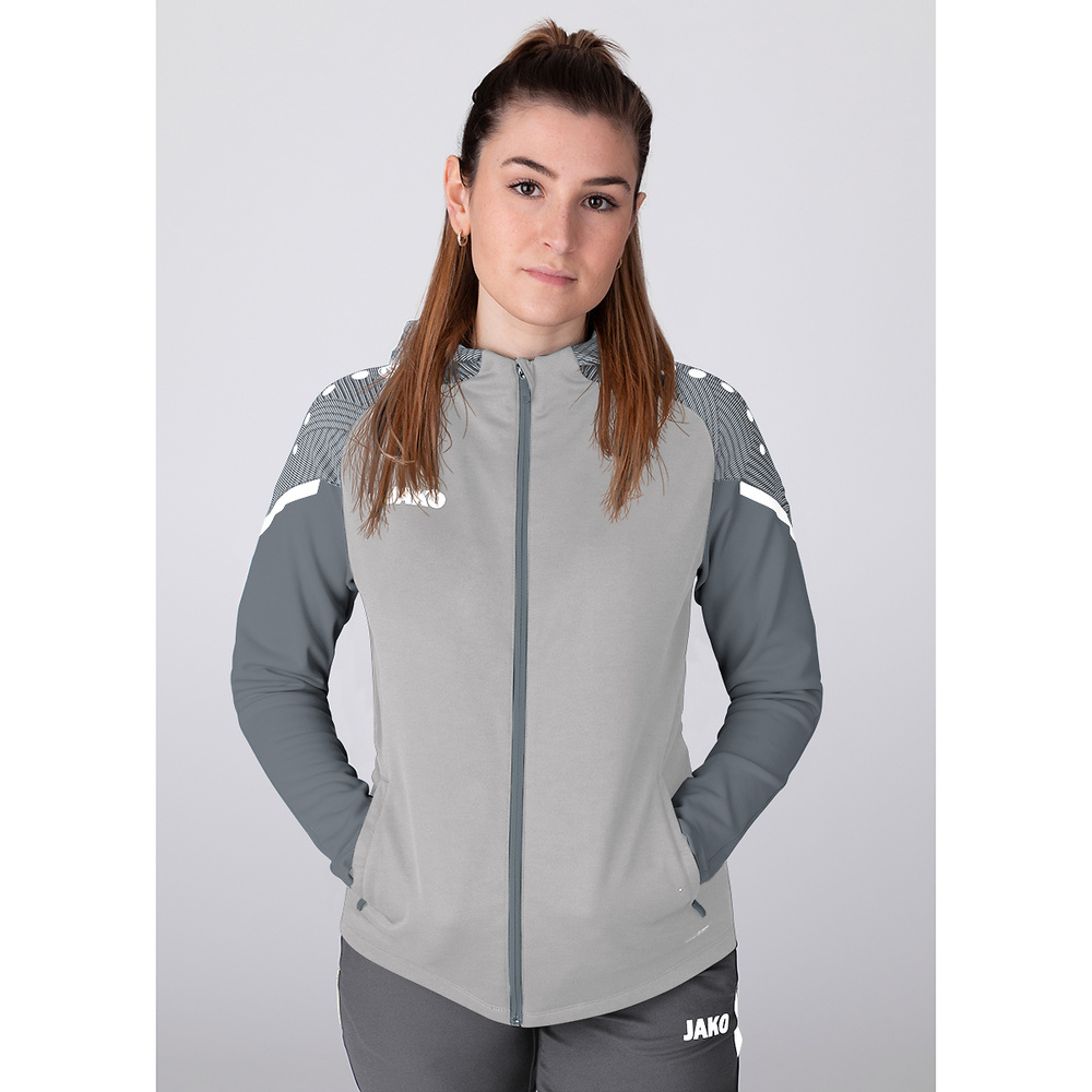 CHAQUETA CON CAPUCHA JAKO PERFORMANCE, GRIS-GRIS PIEDRA MUJER. 